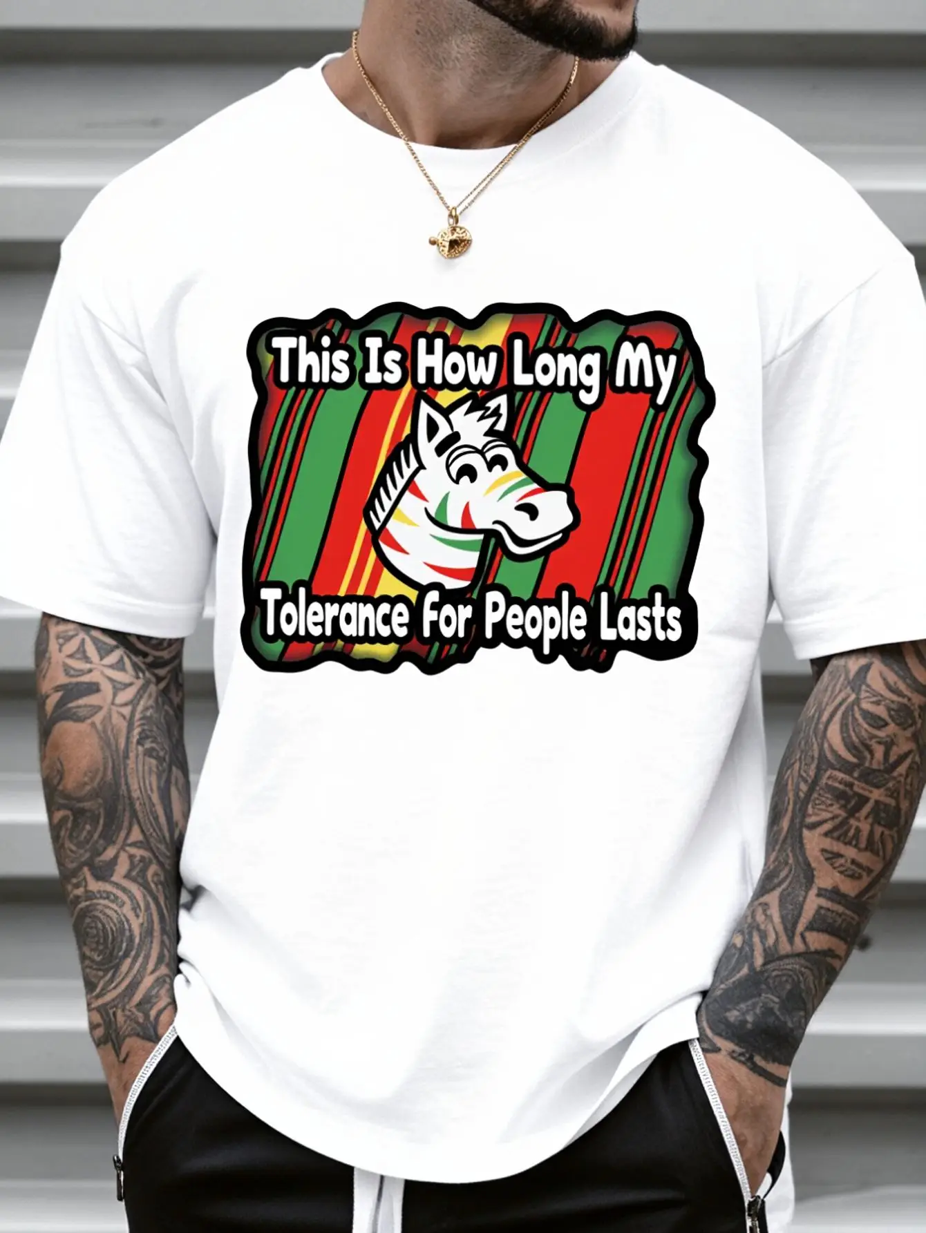 Men's T-Shirt, This Is How Long My Tolerance For People Lasts Horse Face Graphic ShirtIt Is Perfect For Gifting To Friends Or Family Members As A Holiday Present, 220g