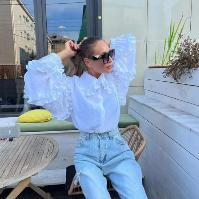 

Women's Lantern Sve Casual irt Doll Collar Cotton Top Autumn Season Seven Quarter Sve ort Pants Leisure Sport Set