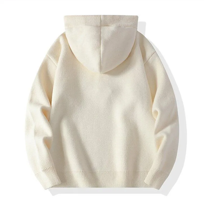 Męskie jesienno-zimowe wysokiej jakości swetry z kapturem z dzianiny Solidny swobodny sweter z dzianiny Męski ciepły sweter z kapturem Streetwear