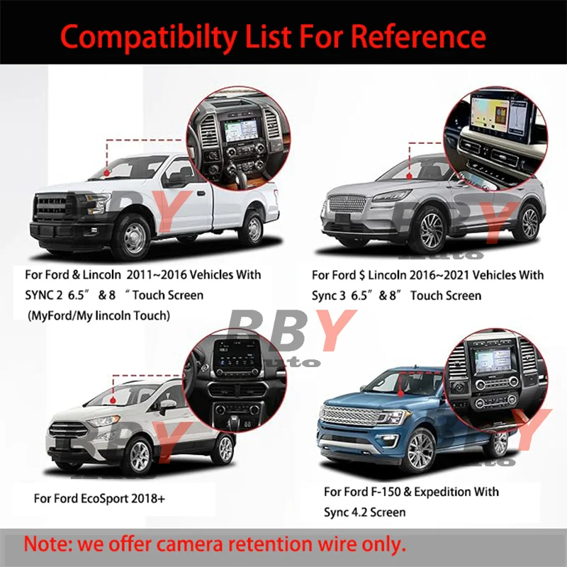 Car Camera Harness RCA Plug Replace HC3Z-19A387-B HU5Z-19A387-A For Ford Lincoln 2011-2016 SYNC 2 SYNC 3  Converter 4" to 8"PNP view 4