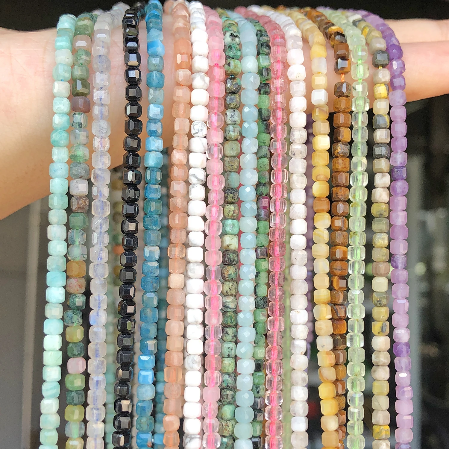 3 مللي متر AAA الأوجه مكعب الحجر الطبيعي الأباتيت الجزع Moonstone جمشت الخرز مربع صغير الخرز لصنع المجوهرات أساور يدوية 15'' #3