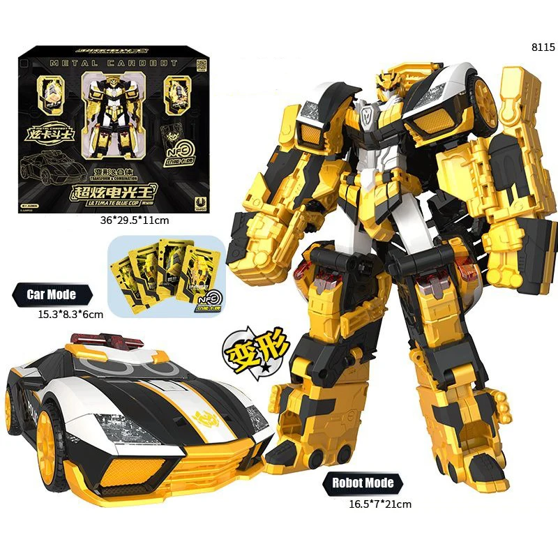 

Metal Cardbot Gold LIL TIMA TE BLLIE COP Truck Transforming Robot Car Card Toy Action Figure ABS Transformation Model Gift