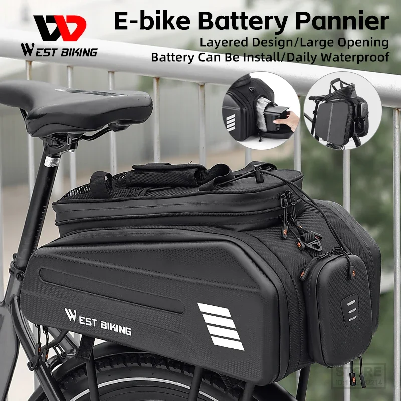 

WEST BIKING Electric Bike Battery Carrier Bag Expandable Pannier Rear Rack Bag Not Easily Deformed Cycling Travel Shoulder Bag