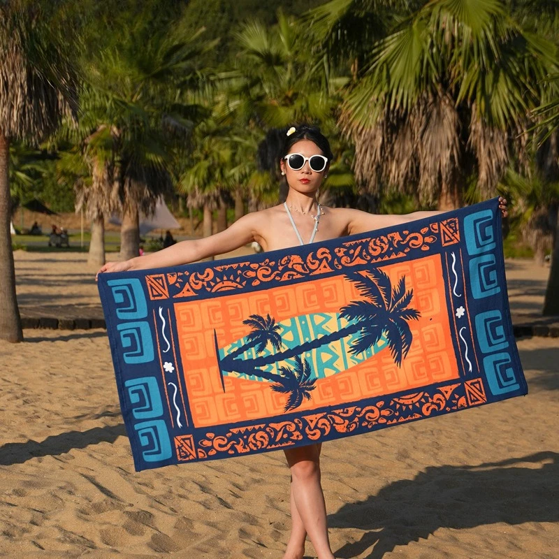 

Water-absorbing quick-drying swimming couple beach towel with ultra-fine fibers and active printing