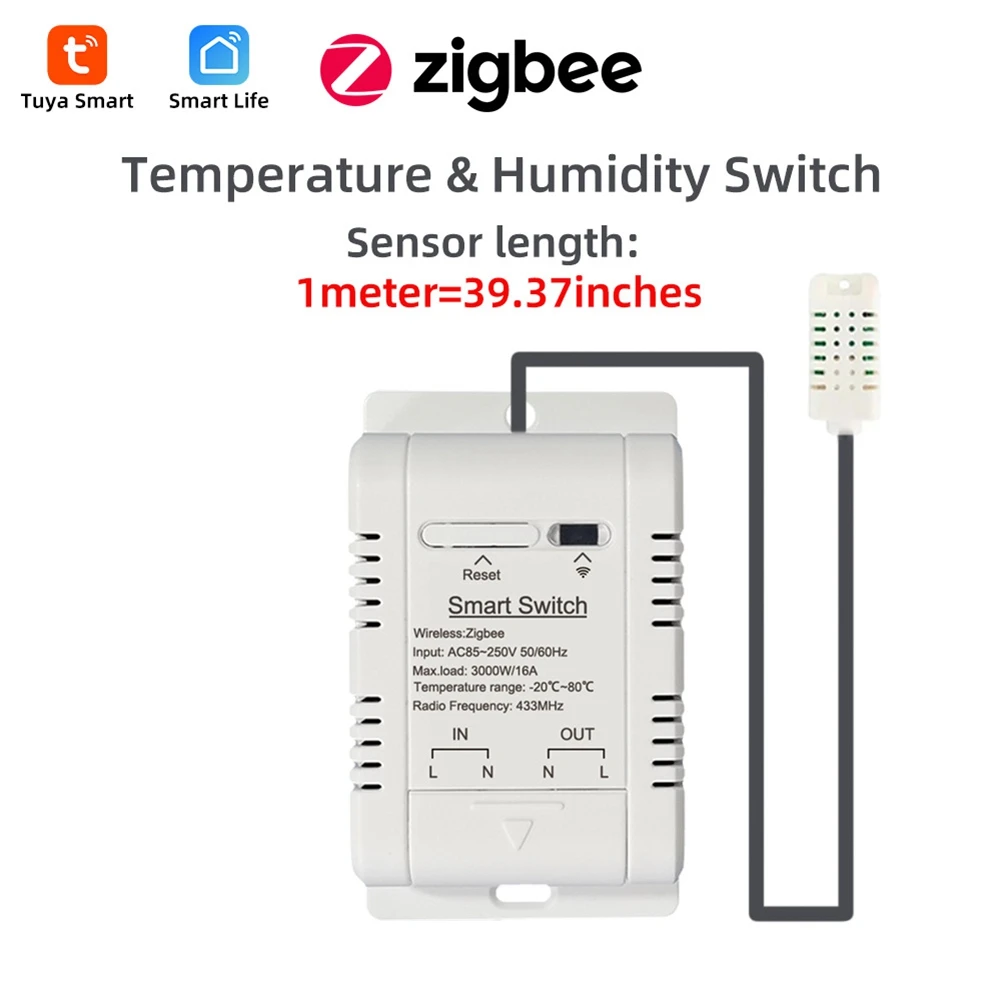 A19F-Tuya Zigbee Smart Switch Temperature Humidity Sensor 16A Smart Wireless Thermostat With 1M Sensor Supports Voice Control