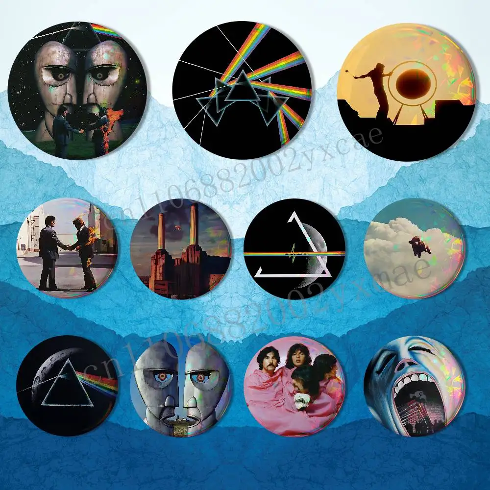 The Dark Side of the Moon Pink Floyd Reflective Pin Tinplate Round Brooch Cartoon Cosplay Badges for Bag Hat Toys Gifts