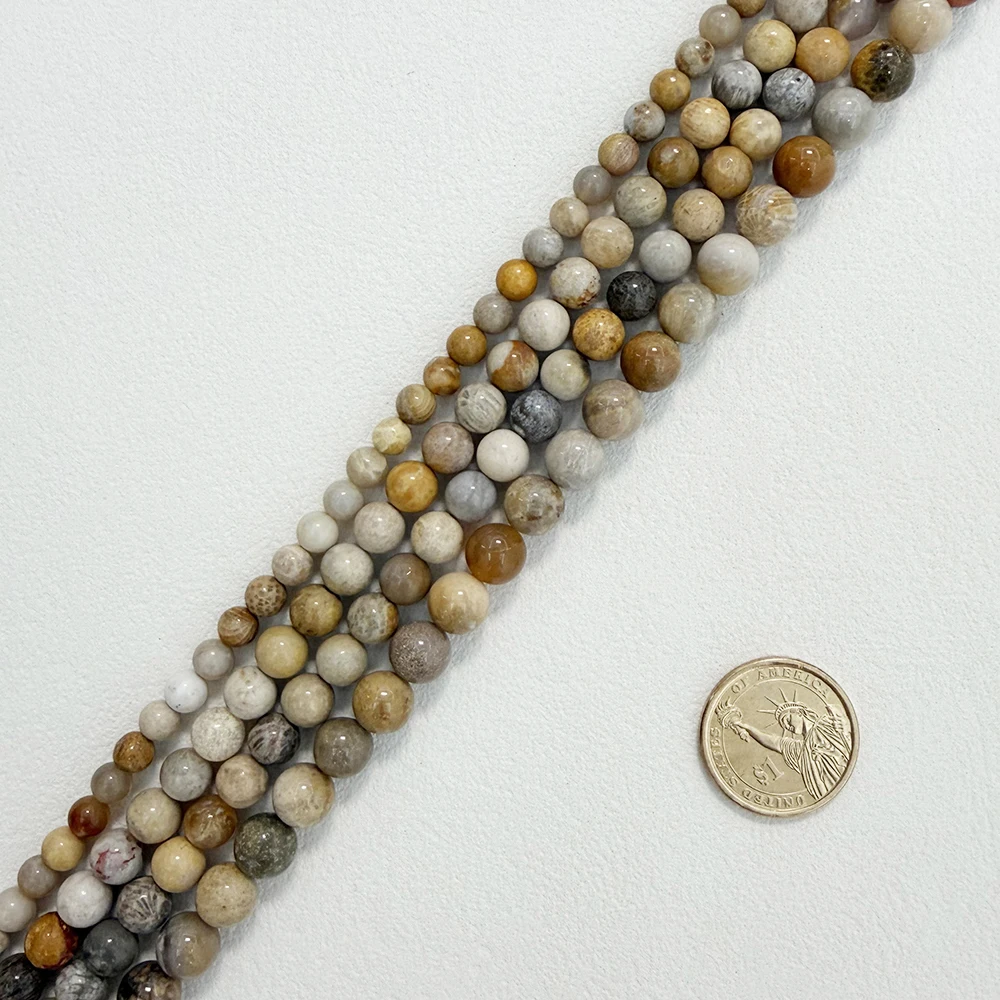 Natural Chrysanthemum Stone Coral Round Loose Beads 15