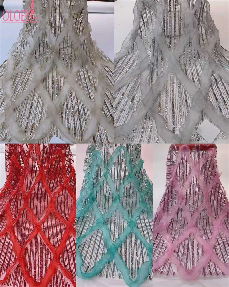 OLOEY Tessuto con nappe con paillettes Ricamo a rete Costume da sposa Abito fai da te Abito in tessuto di pizzo