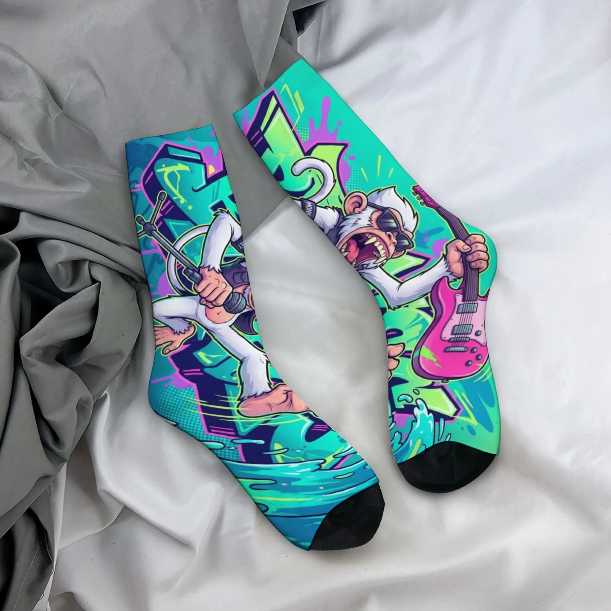 Hip-hop Monkey Quirky and Funny Men's Mid-calf Socks Non-slip Breathable Soft Socks Fun Retro Cartoon Harajuku Style Socks