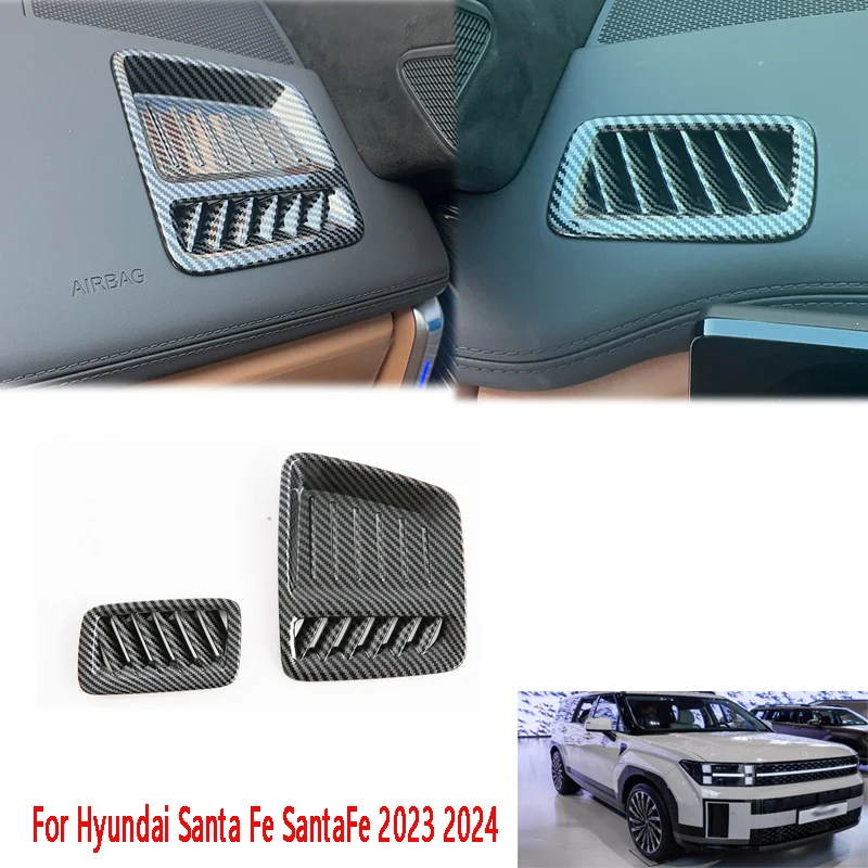 LHD For Hyundai Santa Fe SantaFe 2023 2024 ABS Carbonfiber Car Dashboard Air Conditioning Outlets Decorative Covers Stickers