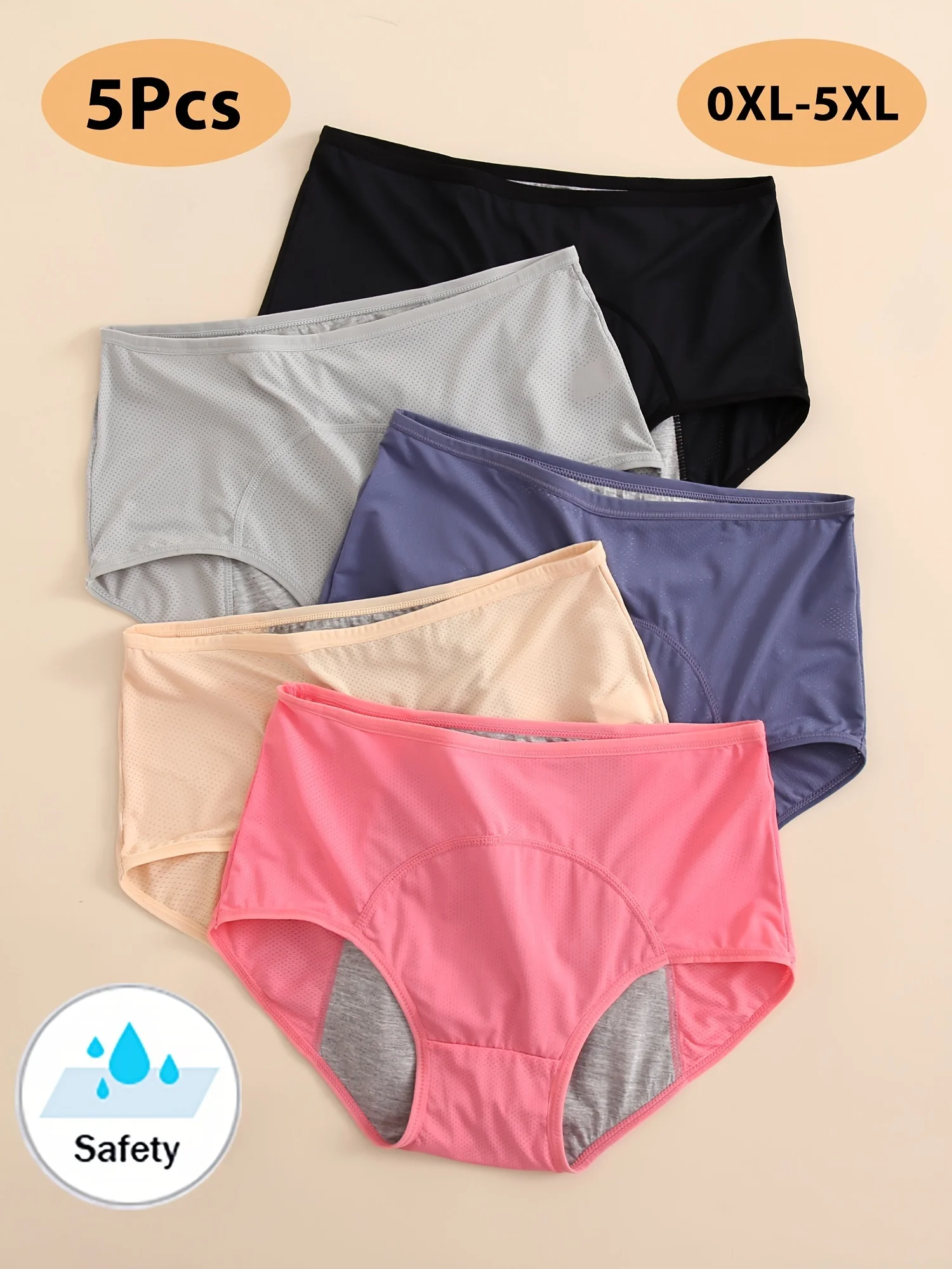 

5 Pcs Plus Size Elegant Sexy Panties Set Women's Underwear Plus Leak Proof Breathable High Rise Stretchy Tummy Control Briefs