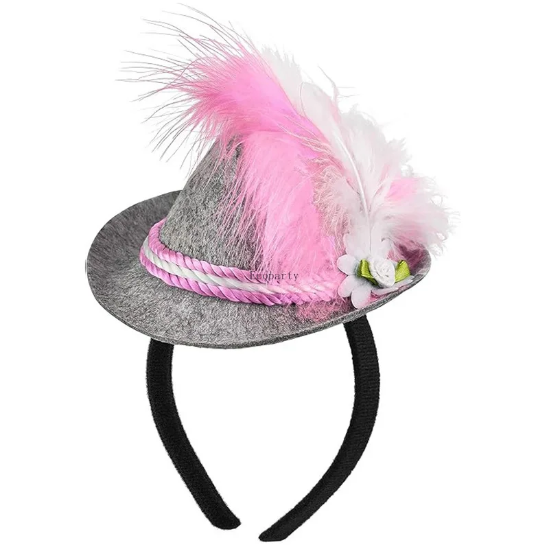 Oktoberfest Bavarian Hat Headband  Headdress With Feather Beer Festival Costume Dress Up Supplies For Children And Adults