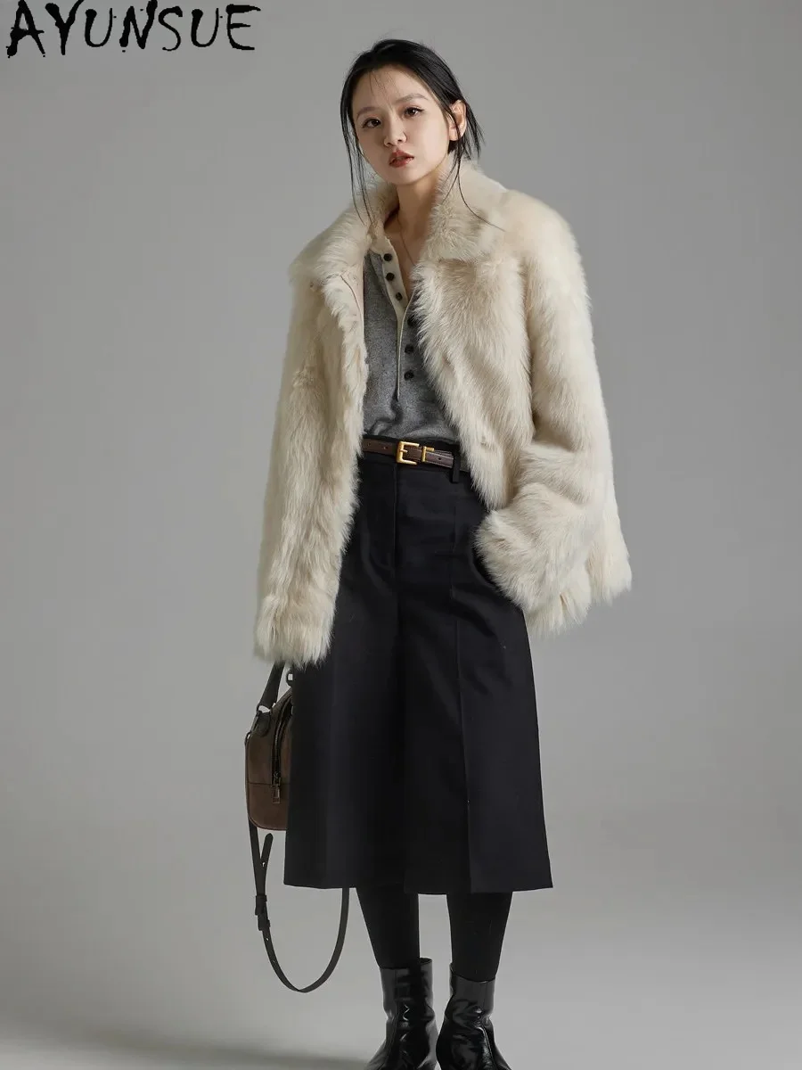 AYUNSUE Natürlicher Schaffellmantel Damenkleidung Tosca Echtlederjacke Damen 2026 Mittellange Winterjacken Locker geschnitten Шуба Женская
