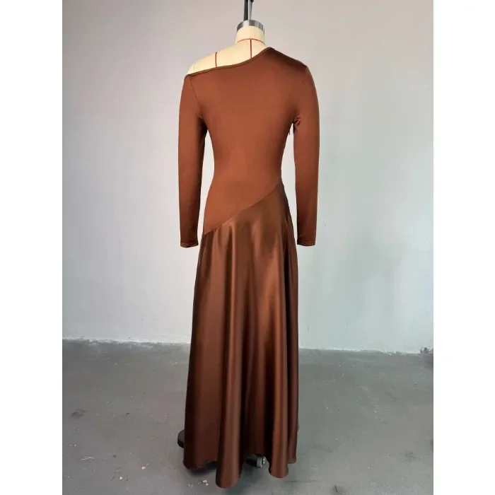 Maxi Long Dress for Women One Shoulder Full Sleeve New 2025 Summer Patchwork Vintage Birthday Sexy Club Party Evening Dresses