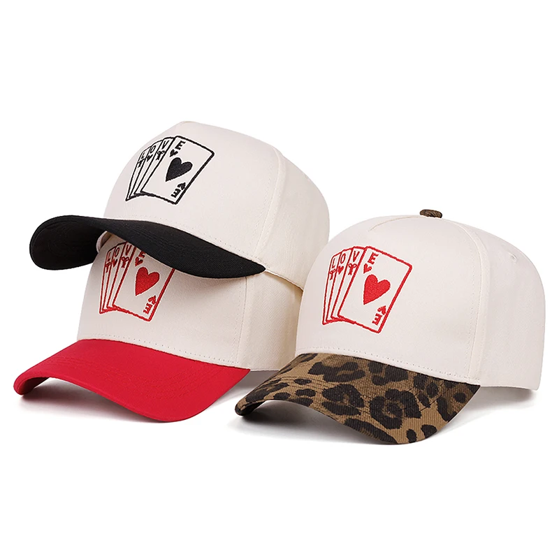 2026 New Baseball Hat Red Peach Poker LOVE Embroidered Hip Hop Skateboarding Hat Daily Commuting Decoration Sunshade Hat Unisex