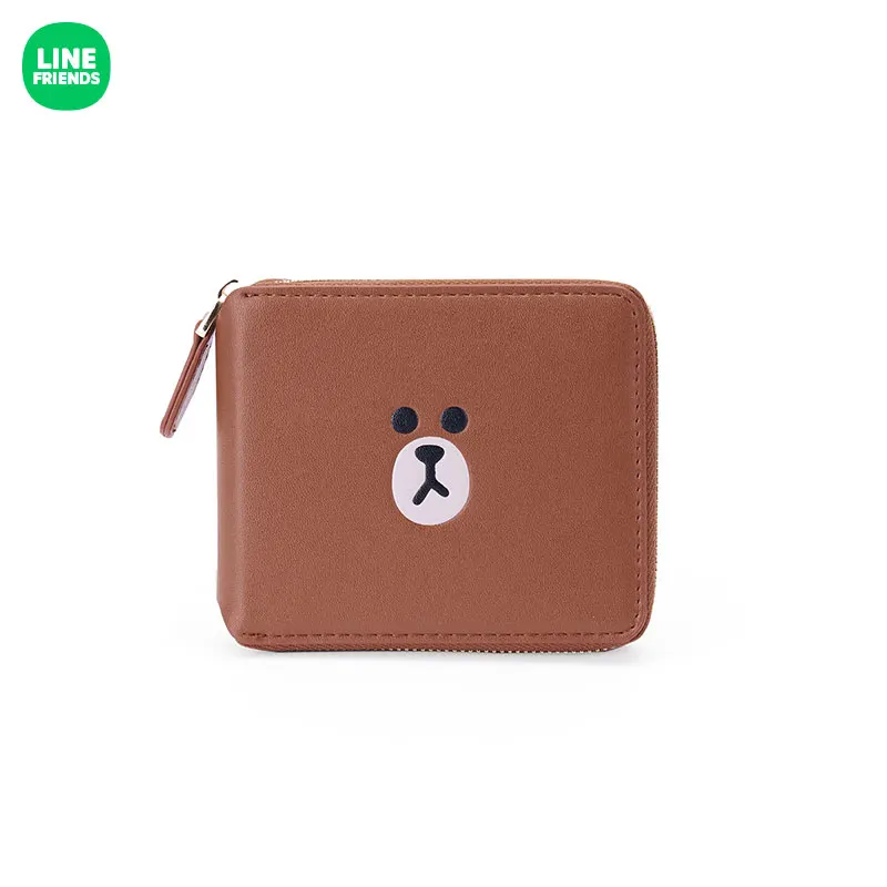 Line Friends Original Anime Pu Leather Wallet Kawaii Brown Bear Zipper Multifunctional Coin Purse Cartoon Card Holder Gifts Toys