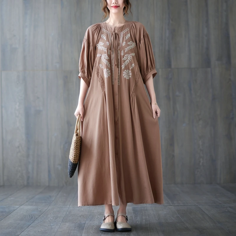 

TEELYNN Vintage Ethnic Embroidery Loose Dress for Women Tunic Gown Casual Puff Sleeve Dresses Autumn Rayon Cotton Boho Vestidos