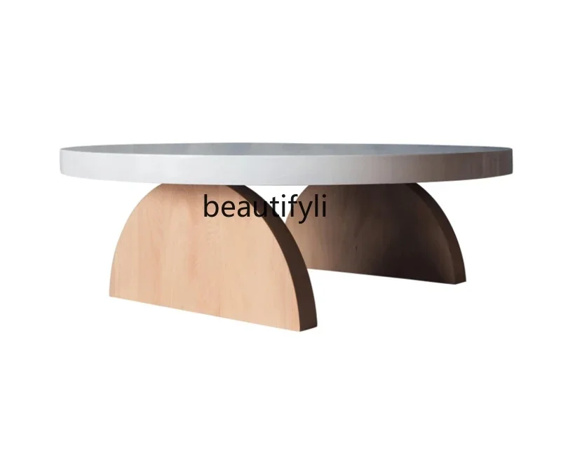 

ss1001 Simple wabi-sabi style personalized solid wood round oak coffee table modern living room household small apartment tea ta