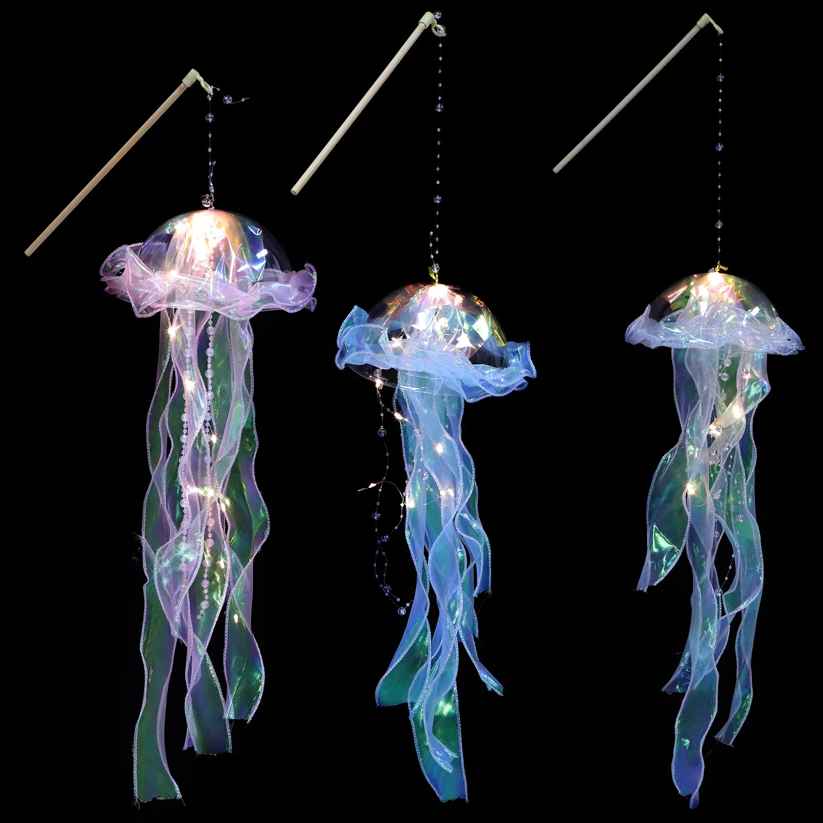 โคมไฟแมงกะพรุนแบบมือถือ 3 ชิ้น ไฟประดับตกแต่งห้องนอน งานปาร์ตี้ ไฟกลางคืนแบบแขวน ตกแต่งห้อง ใช้ได้ทั้งภายนอกและภายใน ใช้พลังงานแสงอาทิตย์