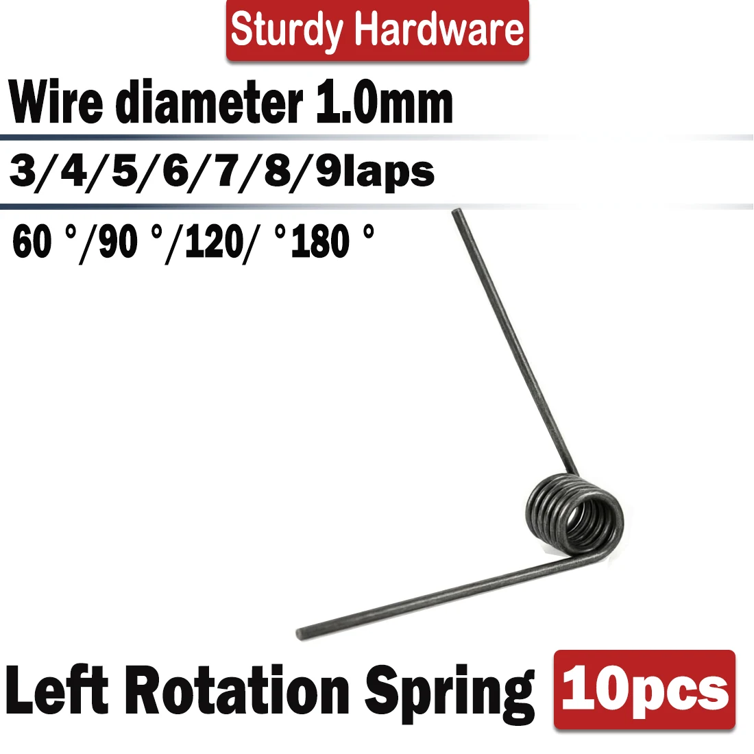 Image of 1,0 mm Drahtdurchmesser (Linksrotation) Rotierende Präzisions-Torsionsfeder, Lagerbestand optional 60 ° /90 ° /120 ° /180 ° -10 Stück