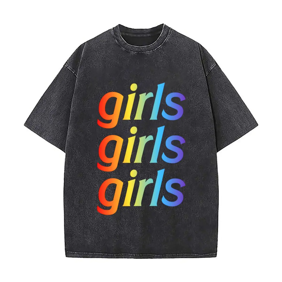 Girls Repeat Colorful Feminist  Themed Text Art Vintage Distressed Washed Cotton Short Sleeve Streetwear Outfit