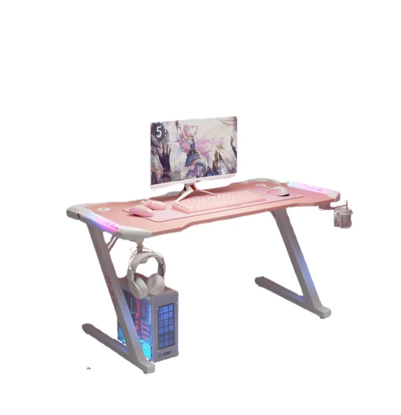 New Pink gaming table with RGB light fashion female anchor computer desk bedroom study desk girls boy black