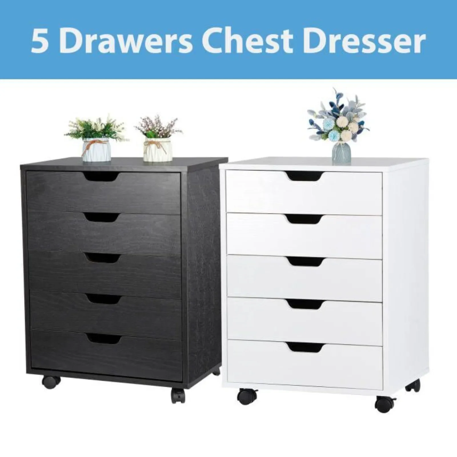 

US 5-Drawer Dresser Storage Cabinet Tower Organizer for Bedroom Entryway 2 Colors