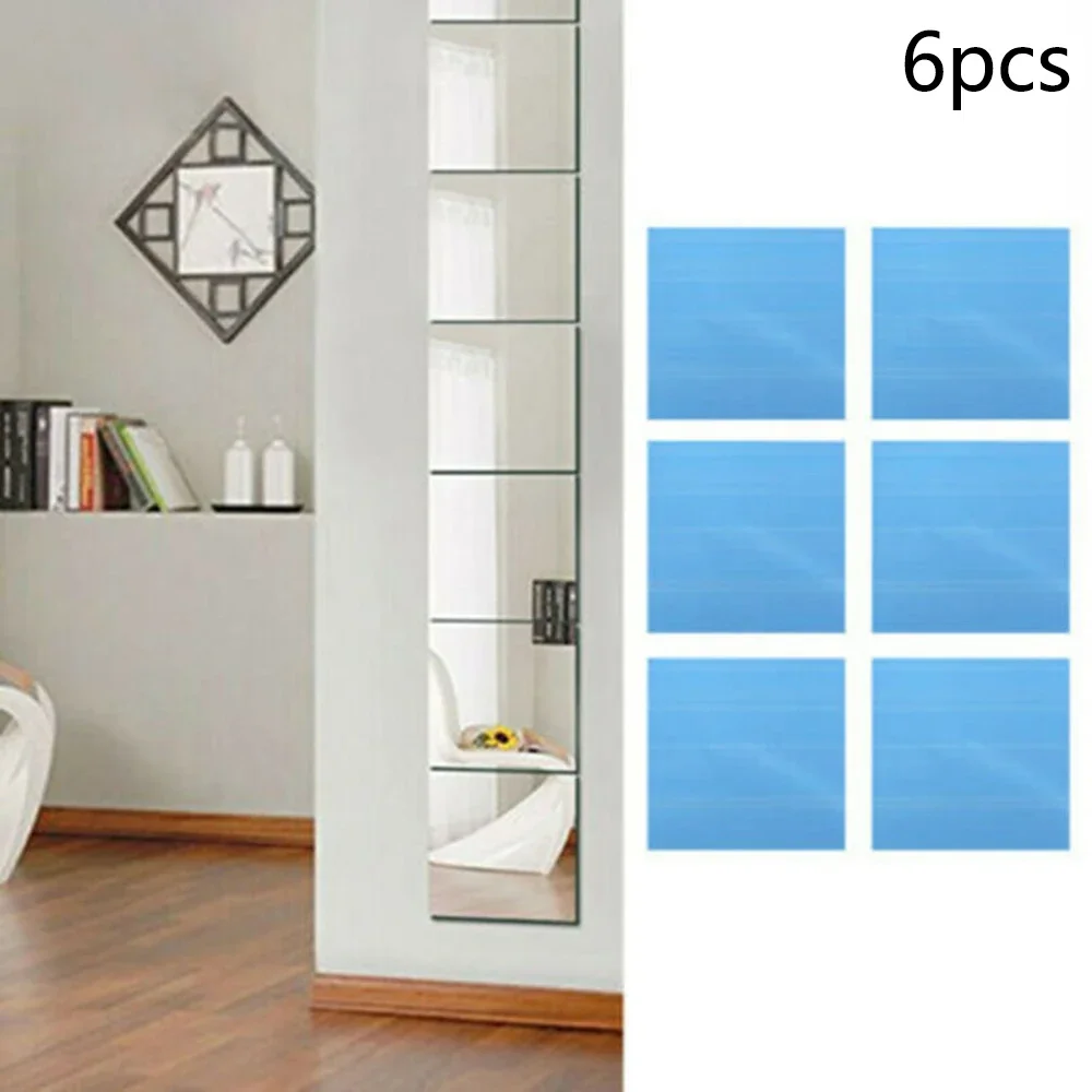 6Pcs Square Mirror Wall Stickers Decorations Glass Tile Decal For Living Room Setting Wall Bathroom DIY Splicing Decor 30cm