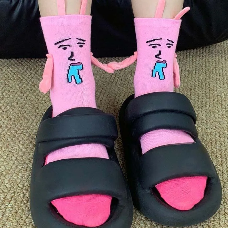 

Осенне-зимние тонкие розовые магнитные носки с кроликом для женщин, милые новые носки для беременных в стиле аниме до середины икры