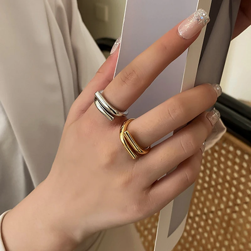 Einfache kreative Frauen Edelstahl Ring Vintage Öffnung Ringe für Frauen Verlobungsring Schmuck Geburtstag Jahrestag Geschenk