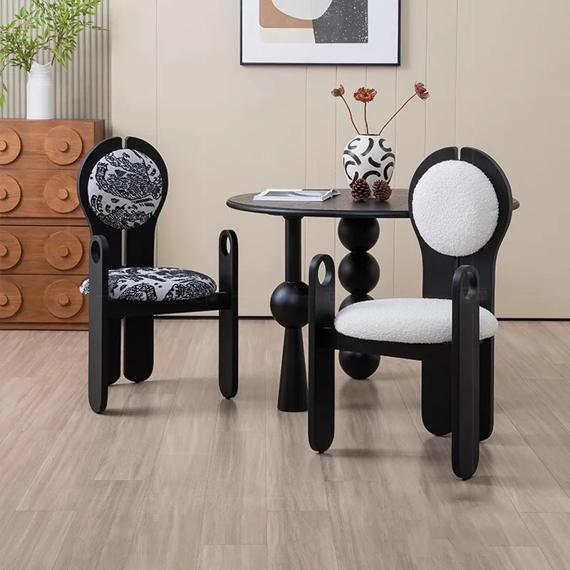 retro solid wood dining chair household small apartment designer makeup sample room black lamb wool back chair