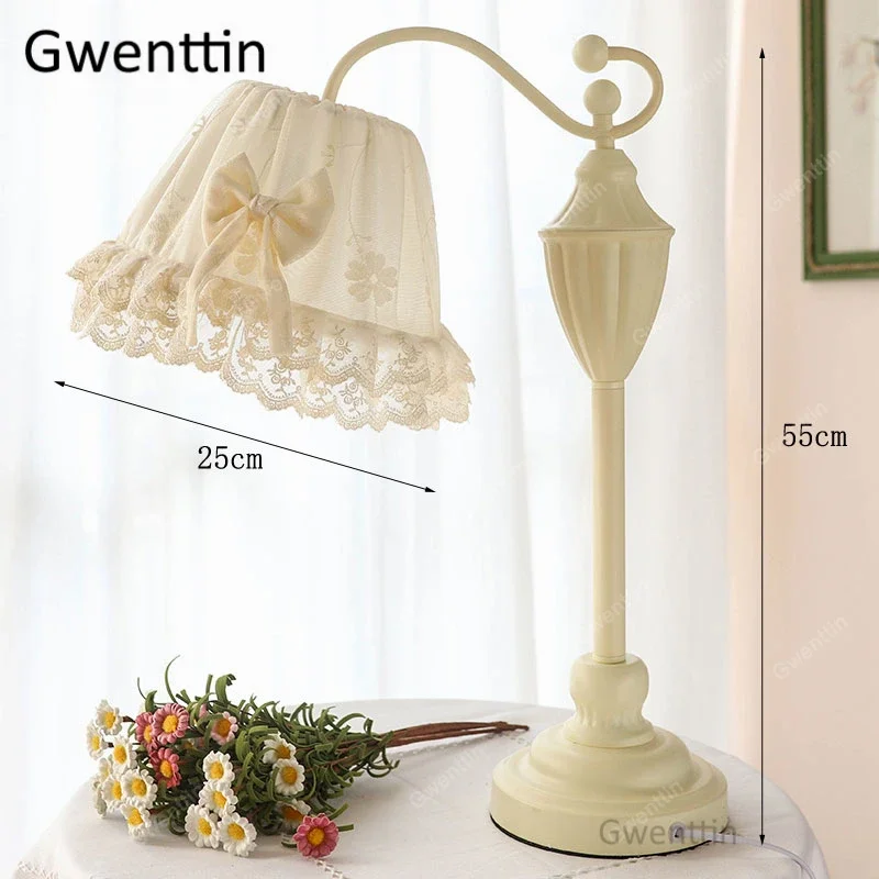 Princess Fabric Table Lamps for Living Room Bedroom Bedside Desk Lamp Stand Light Fixtures Led Standing Lights Home Art Decor