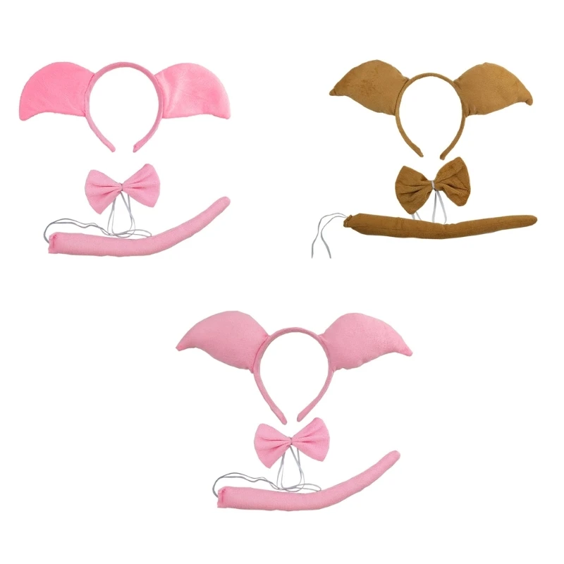 

Piggy Costume Kits Halloween Party Prop Pigs Ears Headband Bow Tie Tail Set Cosplays Performances Prop for Women Kids