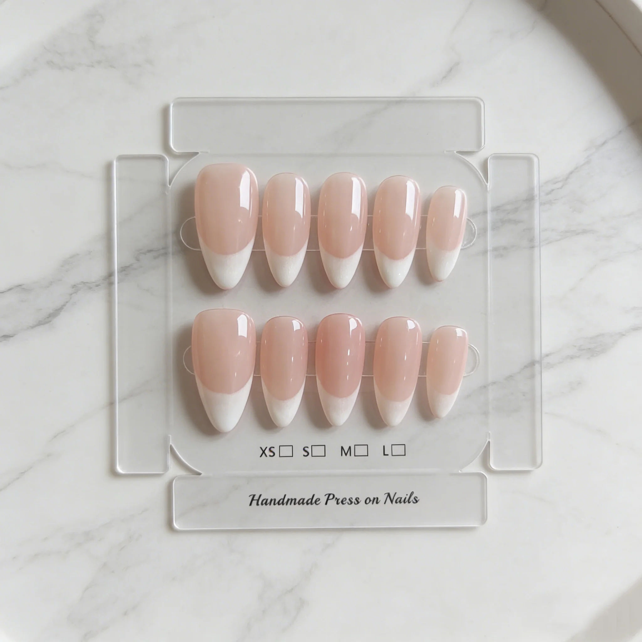 

10pcs Pink Handmade Nail Classic French Almond Cat-Eye Nude Press on Nail Short Almond Fake Nail for Women&Girl False Nail Art