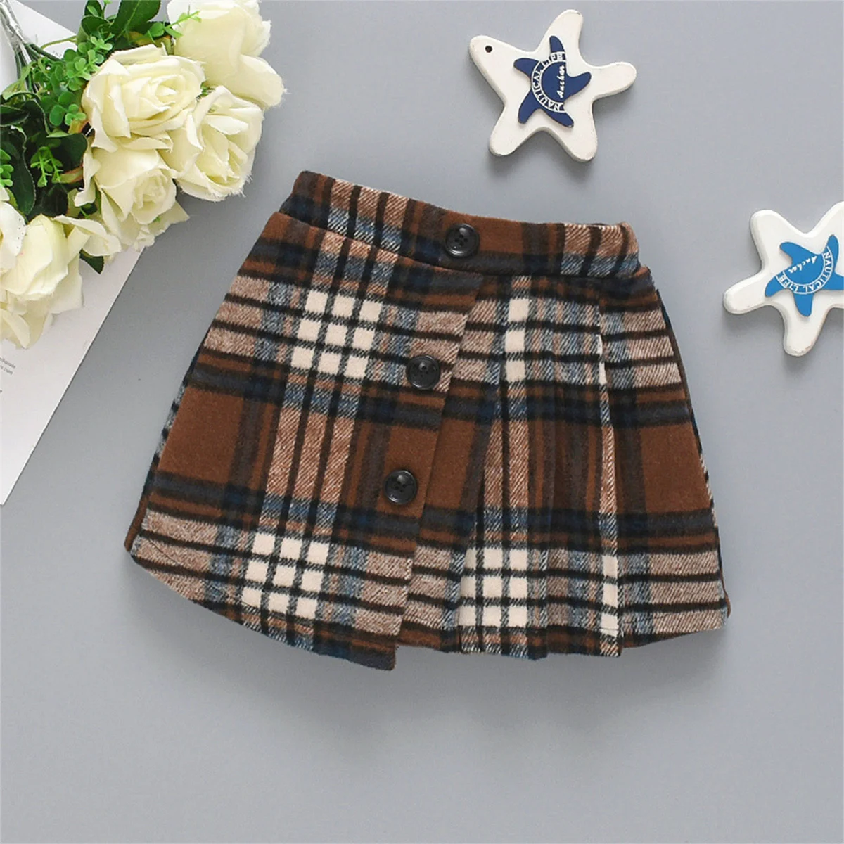 Summer New Female Baby Skirt Plaid Pattern Tight Buttons Irregular Patchwork Simple Temperament Skirt