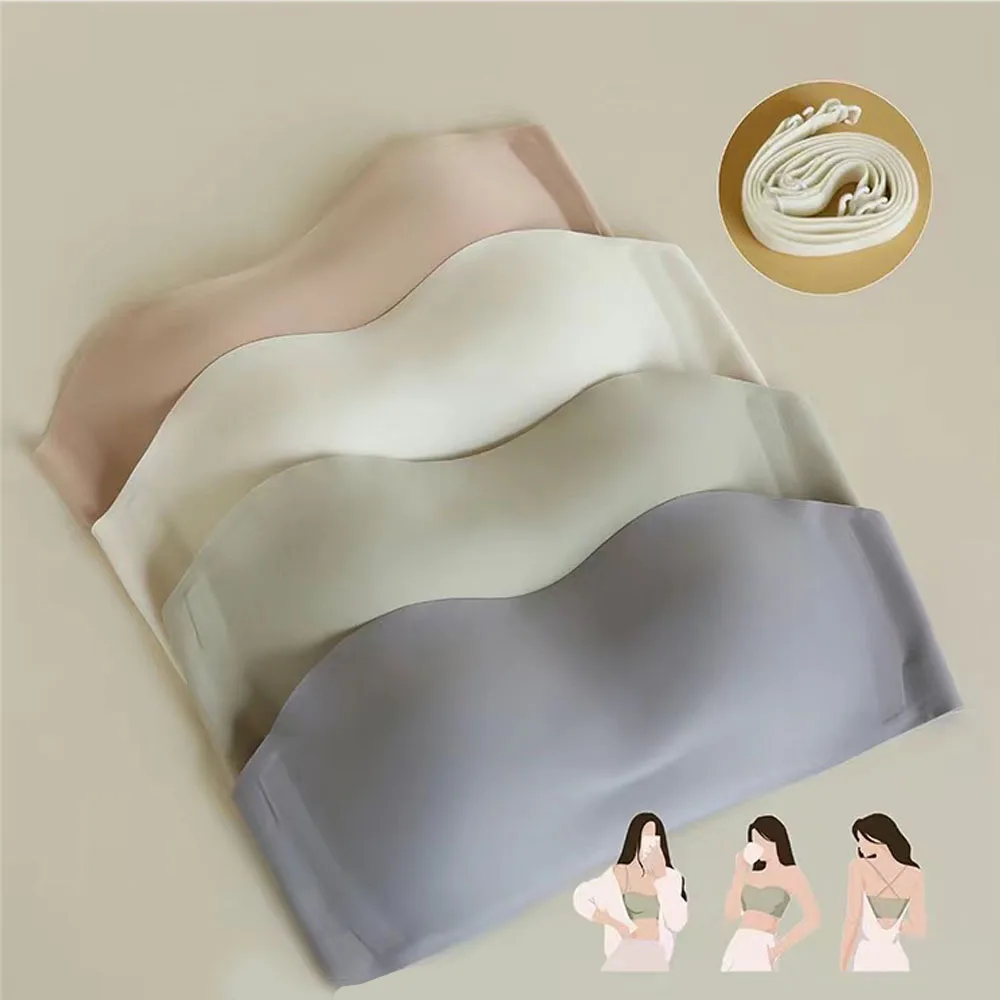 Women's Bra Strapless Underwear Thin Non Slip Non Marking Invisible Collection Breast Supplement Jelly Bra Non-slip Tube Tops