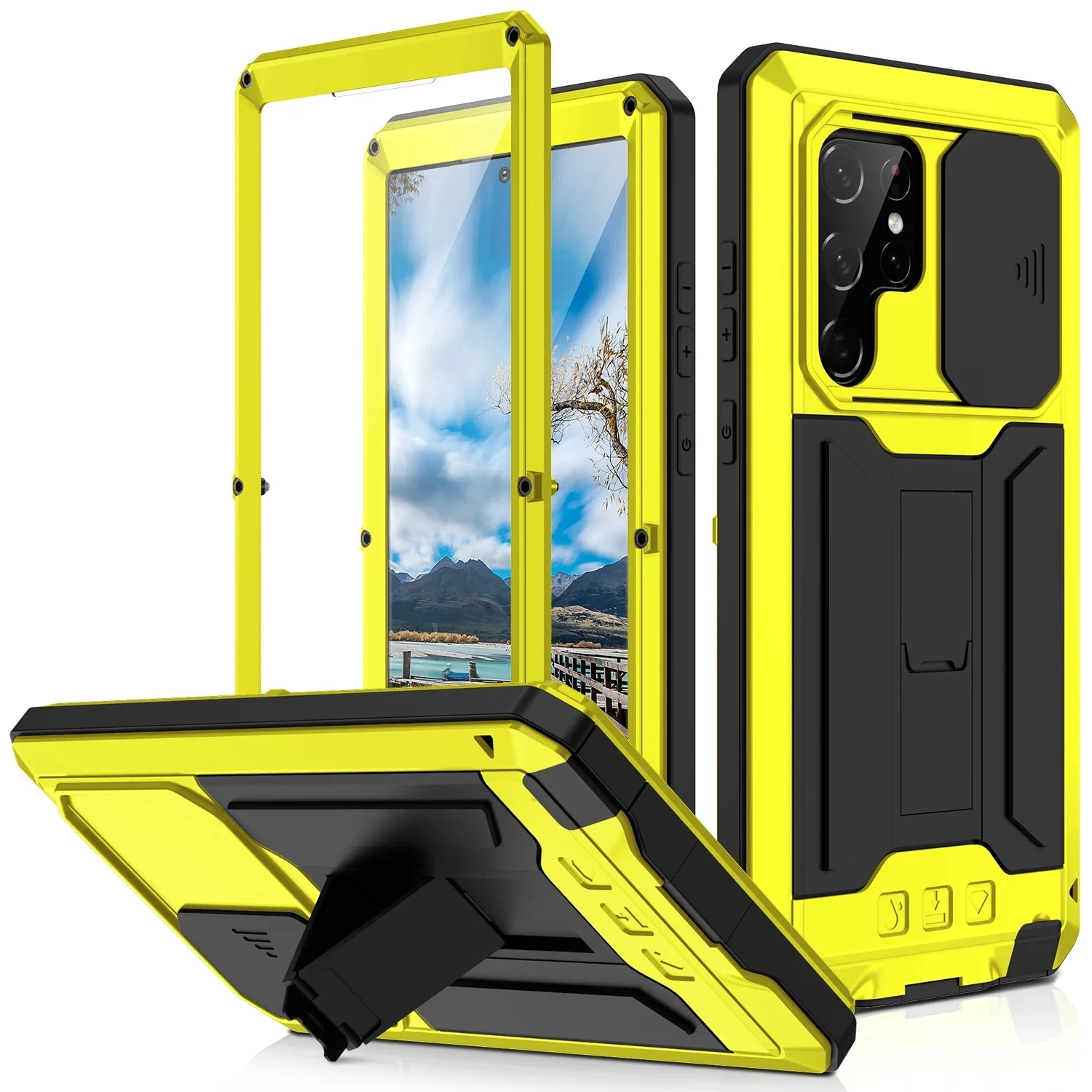 

Full Body Rugged Armor Shockproof Protective Case for Samsung galaxy S24 Plus S23 S22 S21 Ultra Kickstand Aluminum Metal Cover