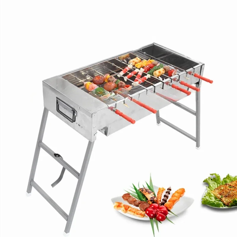 

Stainless steel automatic rotating charcoal barbecue outdoor folding charcoal grill can be connected to USB