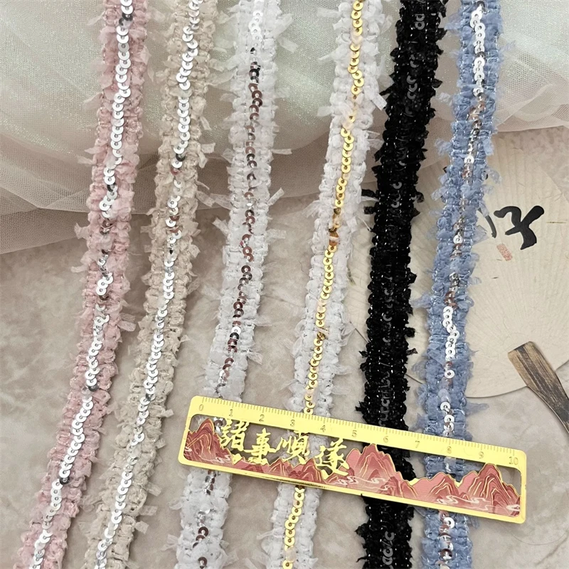 

1.3cm Wide Fringed Gold and Silver Bead Sequins DIY Clothing Shoes Hat Lace Webbing Edging Strip Handmade Decorative Accessories