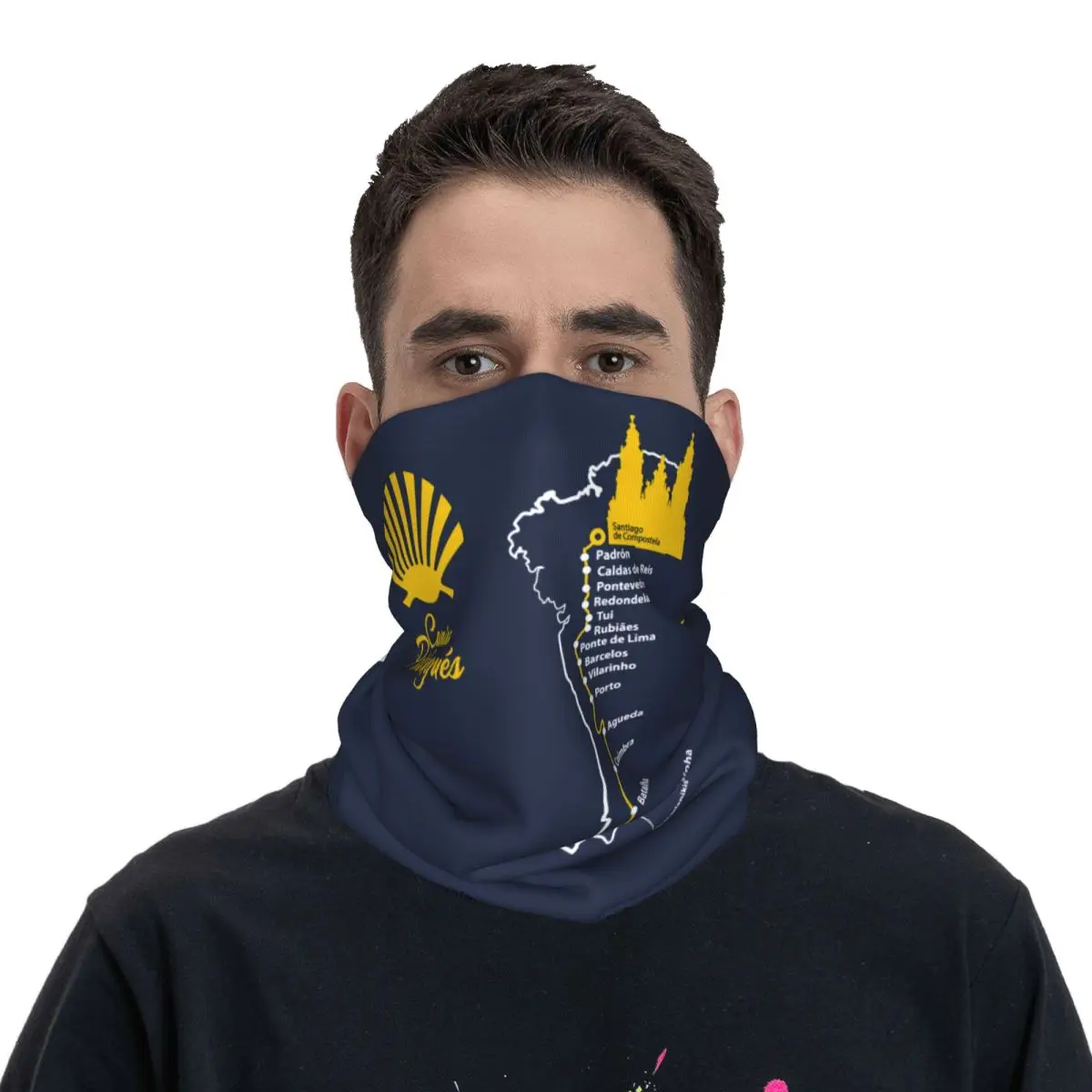 مخصص البرتغالية كامينو دي سانتياغو باندانا الرقبة أدفأ الرجال النساء الشتاء المشي لمسافات طويلة التزلج وشاح الجراب واقي الوجه #5