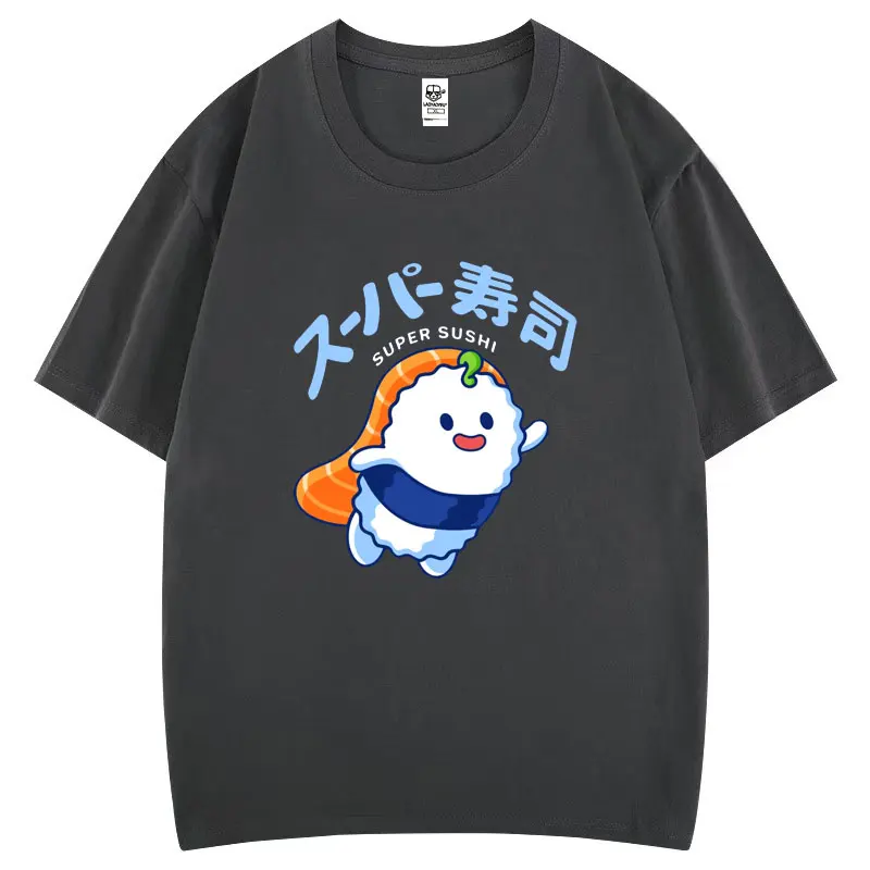 Śliczne śpiące Sushi Cartoon graficzne koszulki Kawaii kobiety Hipster estetyka topy z nadrukami kreatywna popularna moda uliczna koszulka casual