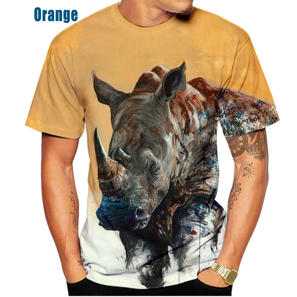 2022 Summer Men\'s Fashion 3d T-shirt Animal Rhino Cool Print T-shirt Men\'s Casual Style Short Sleeve Rhinoceros Top