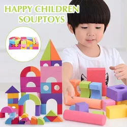 50 Pieces EVA Foam Building Brick Blocks Bright Colored Building Set Soft Exercise Construction Educational Toys for Kids Gifts