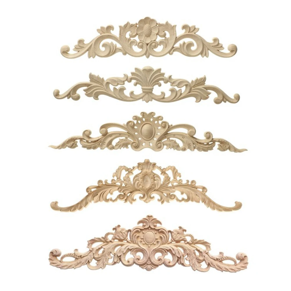 Wooden Applique Showcases Cabinet Door Frame Floral Wood Carved Corner Applique Vintage Wooden Carving Decal Home Decor