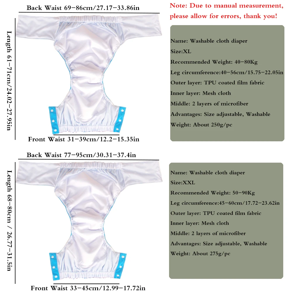 Adult Cotton Breathable Training Pants Washable Reusable Cloth Diapers Waterproof Adult Underwear for Over 14Years Old People