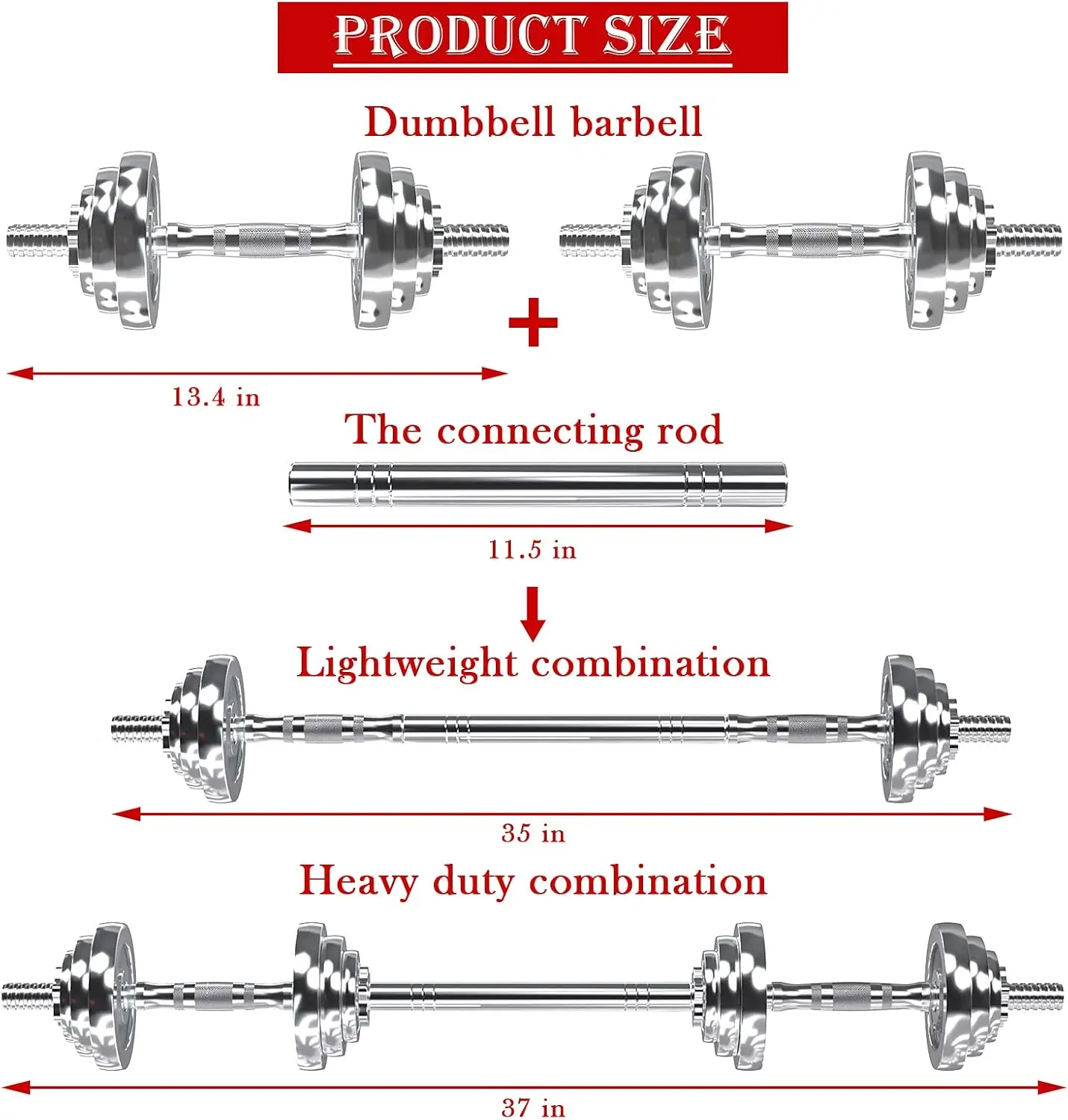 مجموعة دمبل اللياقة البدنية، مجموعات وزن قابلة للتعديل حتى 44/66 رطلاً، مع قضيب توصيل معدني يستخدم كحديد، وزن مطلي بالكروم