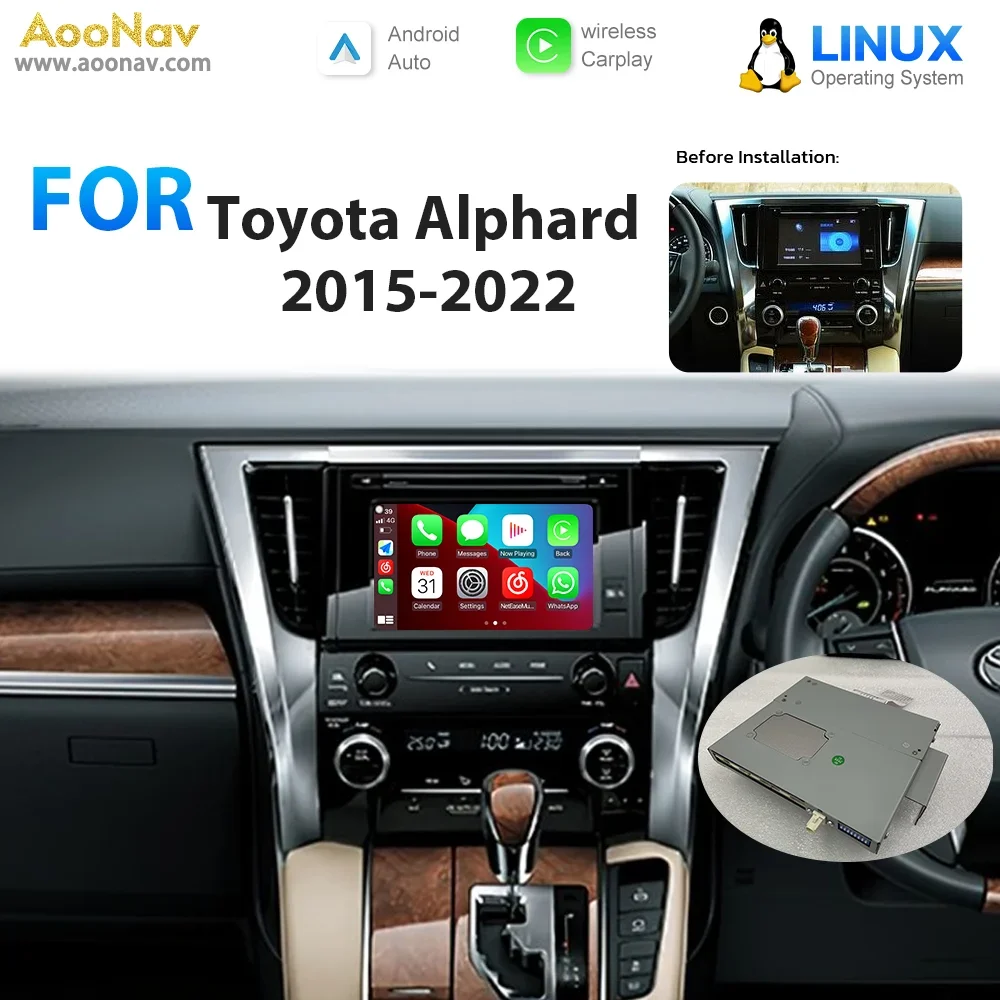 

AOONAV Linux система Mirror Link Box для Toyota Alphard 2015-2022 беспроводной Apple CarPlay Android Авто Стерео Oem Экран обновление