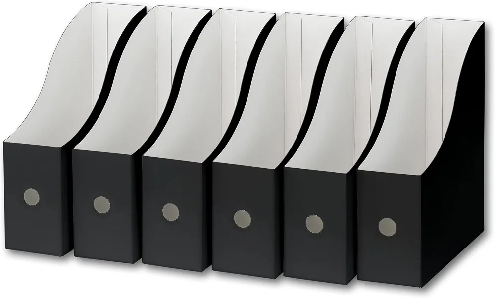 6-Pack Magazine File Holder Box, Foldable Cardboard Organizer, Black