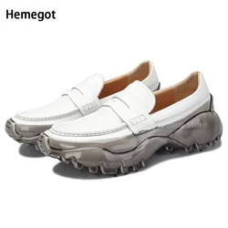 White Leather Shoes for Men Casual Sports Loafers Thick Soled Slip-On Breathable and Durable High Quality Black Leather Shoes