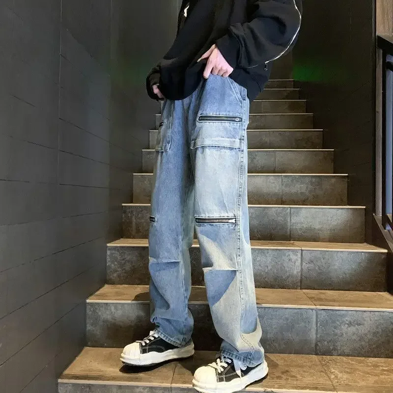 

Cargo Men's Jeans Goth Wide Leg Luxury New in Kpop Trousers Original Denim Cheap Y2k Vintage Washed Designer Male Cowboy Pants